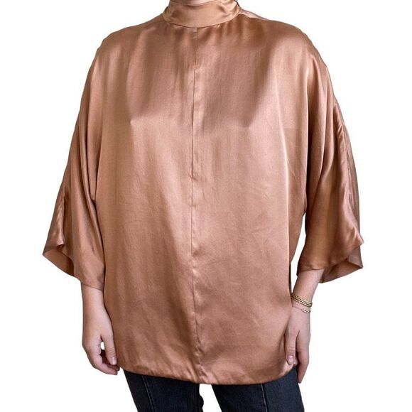 Catherine Gee Womens Champagne Pink Nude Silk Tunic Kimono Blouse Jacket Sz M - Picture 9 of 9